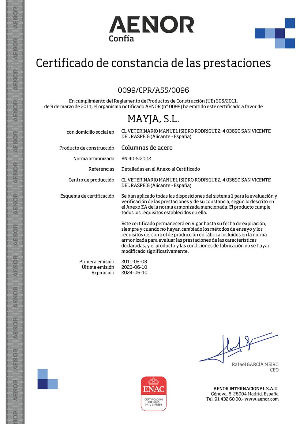 Certificado de Conformidad CE - Norma EN 40-5