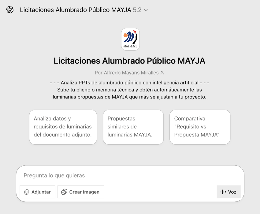 Accede al GPT Licitaciones Alumbrado Público de MAYJA