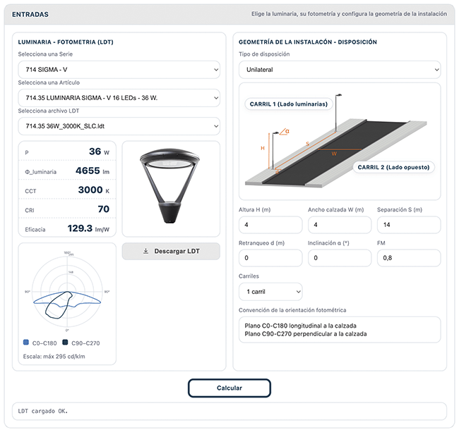 App de Cálculo de Alumbrado Vial